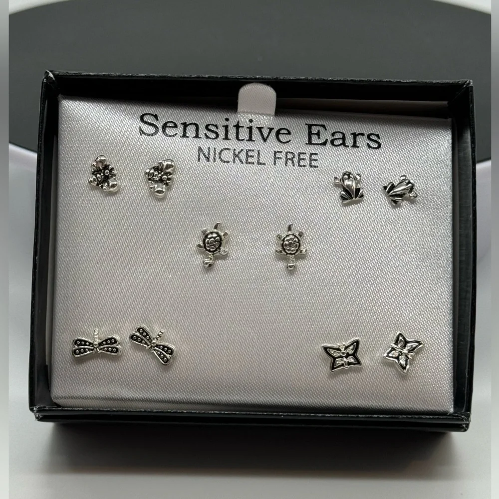 Box Set 5 Pairs Silver Post Earrings